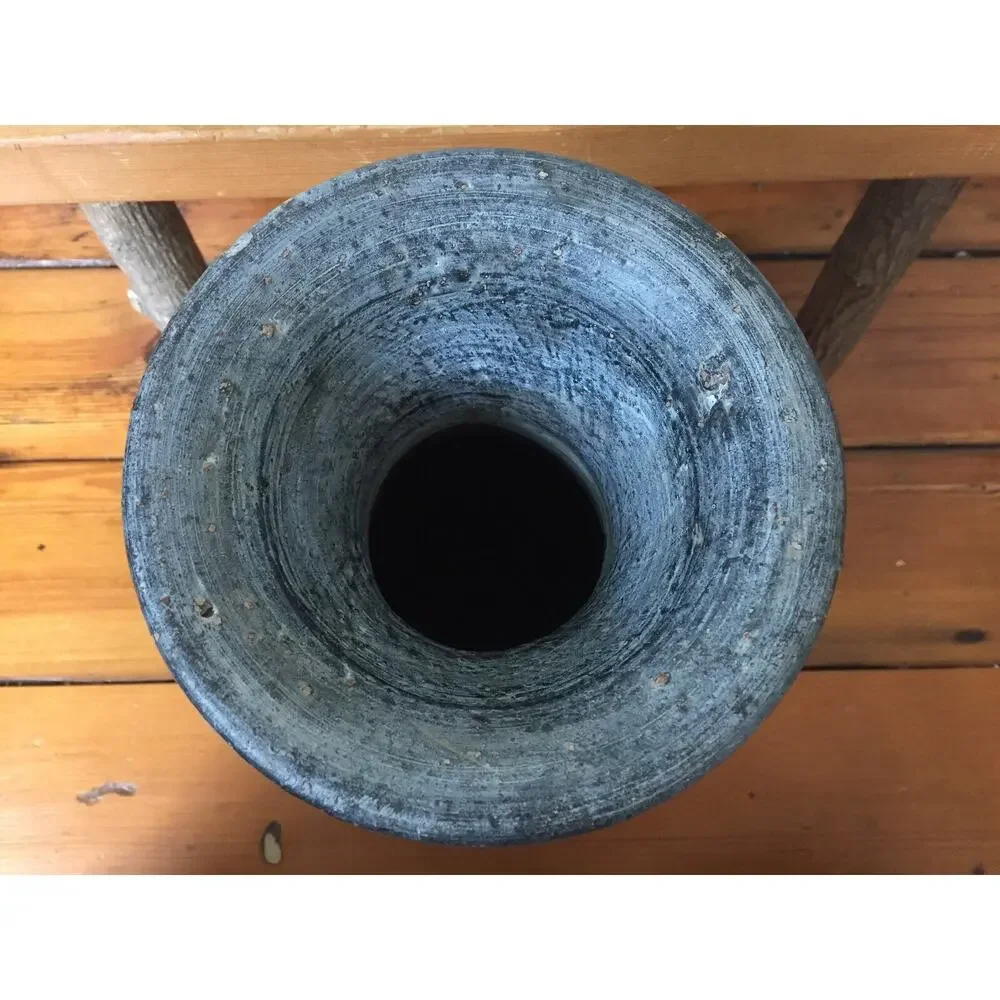 Vtg Hand Thrown Art Studio Earthenware Blue Matte Arabesque 14